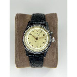 Working Vulcain Cricket Alarm Tone Manual Winding Watch Black Crocodile DeBeer